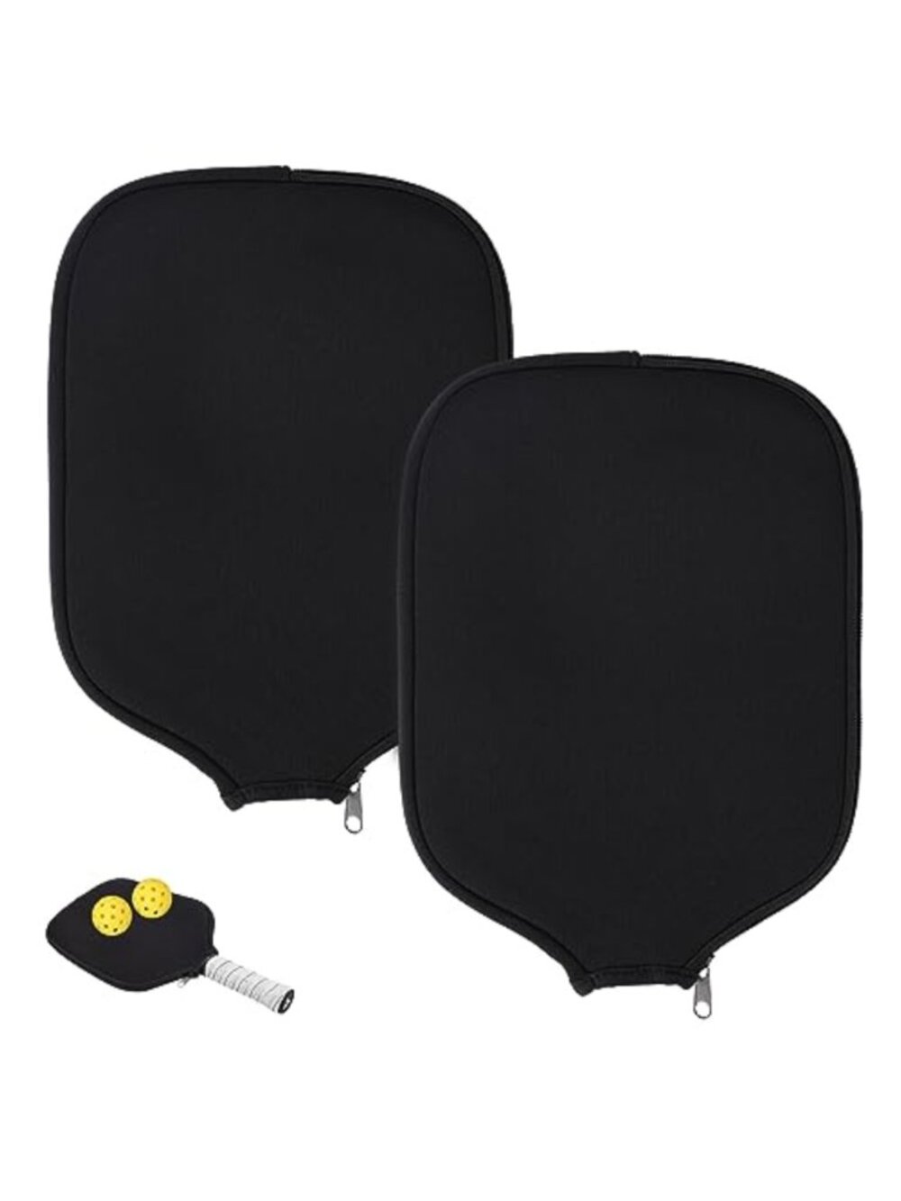 2pc Neoprene Pickleball Paddle Covers Universal Zipper Sleeve 8.6x12.2in